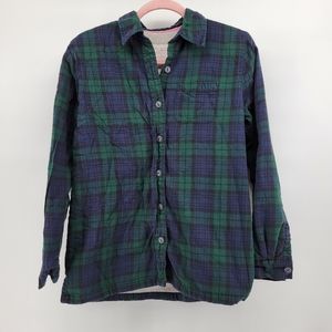 L.L. Bean plaid Sherpa lined shirt jacket shacket XS green